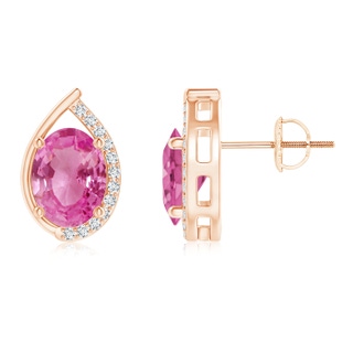 8x6mm AAA Teardrop Framed Oval Pink Sapphire Solitaire Stud Earrings in Rose Gold