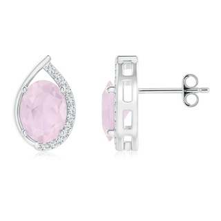 8x6mm A Teardrop Framed Oval Rose Quartz Solitaire Stud Earrings in S999 Silver
