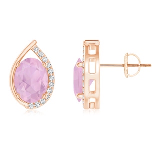 8x6mm AAAA Teardrop Framed Oval Rose Quartz Solitaire Stud Earrings in 10K Rose Gold