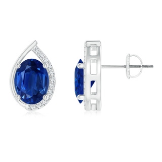 8x6mm AAA Teardrop Framed Oval Sapphire Solitaire Stud Earrings in 9K White Gold