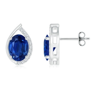 8x6mm AAA Teardrop Framed Oval Sapphire Solitaire Stud Earrings in S999 Silver