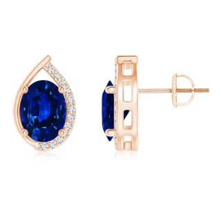 8x6mm AAAA Teardrop Framed Oval Sapphire Solitaire Stud Earrings in 9K Rose Gold