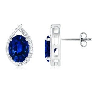 8x6mm AAAA Teardrop Framed Oval Sapphire Solitaire Stud Earrings in S999 Silver