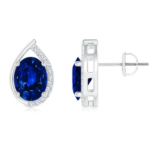 8x6mm AAAA Teardrop Framed Oval Sapphire Solitaire Stud Earrings in White Gold