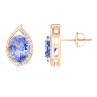 8x6mm A Teardrop Framed Oval Tanzanite Solitaire Stud Earrings in 9K Rose Gold