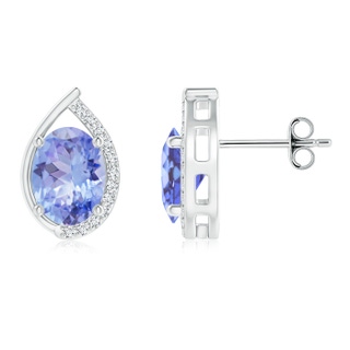 8x6mm A Teardrop Framed Oval Tanzanite Solitaire Stud Earrings in S999 Silver