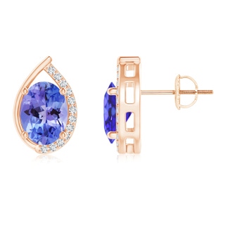 8x6mm AA Teardrop Framed Oval Tanzanite Solitaire Stud Earrings in 9K Rose Gold