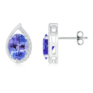 8x6mm AA Teardrop Framed Oval Tanzanite Solitaire Stud Earrings in S999 Silver