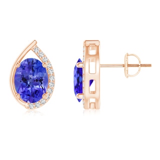 8x6mm AAA Teardrop Framed Oval Tanzanite Solitaire Stud Earrings in 9K Rose Gold