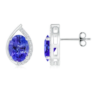 8x6mm AAA Teardrop Framed Oval Tanzanite Solitaire Stud Earrings in S999 Silver