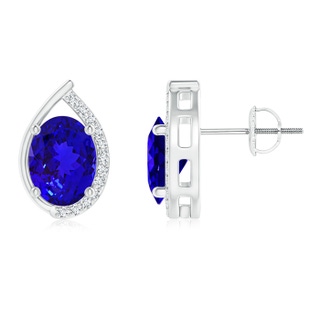 8x6mm AAAA Teardrop Framed Oval Tanzanite Solitaire Stud Earrings in White Gold