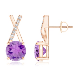 6mm A Amethyst and Diamond XO Stud Earrings in 10K Rose Gold