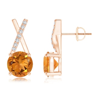6mm AAA Citrine and Diamond XO Stud Earrings in Rose Gold