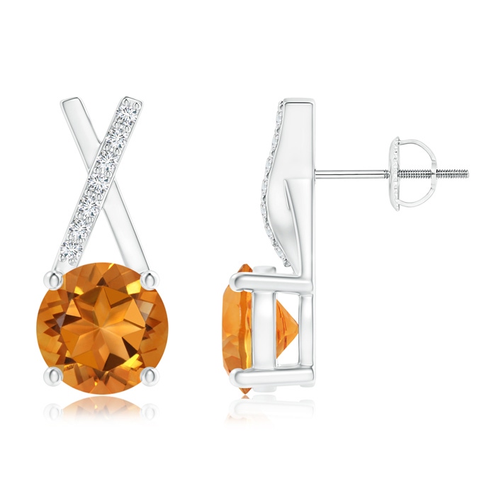 6mm AAA Citrine and Diamond XO Stud Earrings in White Gold