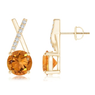 6mm AAA Citrine and Diamond XO Stud Earrings in Yellow Gold