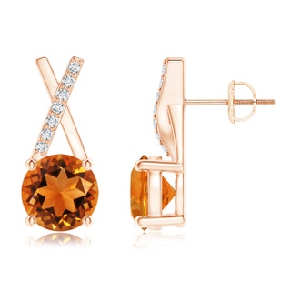 6mm AAAA Citrine and Diamond XO Stud Earrings in Rose Gold