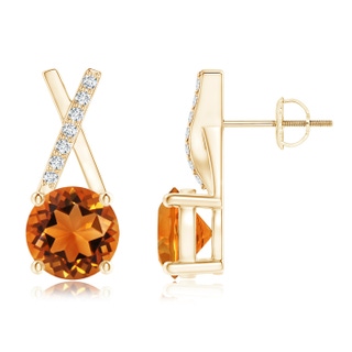 6mm AAAA Citrine and Diamond XO Stud Earrings in Yellow Gold