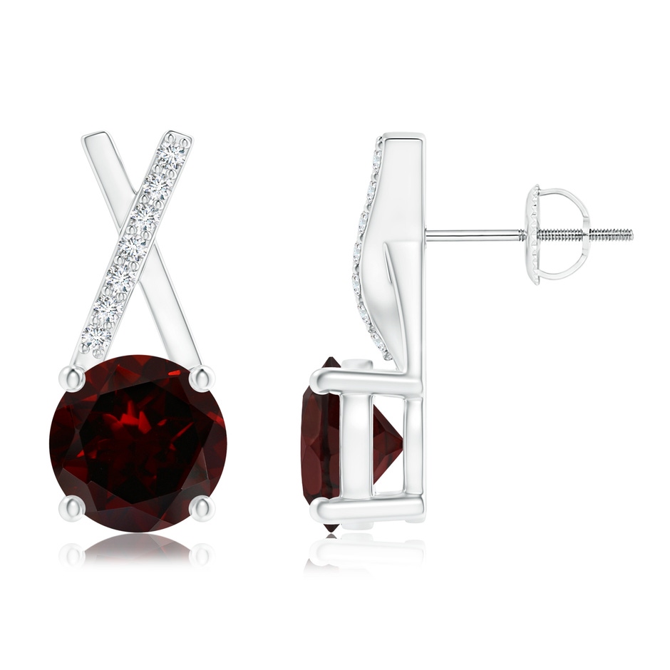 6mm A Garnet and Diamond XO Stud Earrings in White Gold 