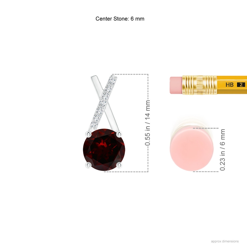 6mm A Garnet and Diamond XO Stud Earrings in White Gold ruler