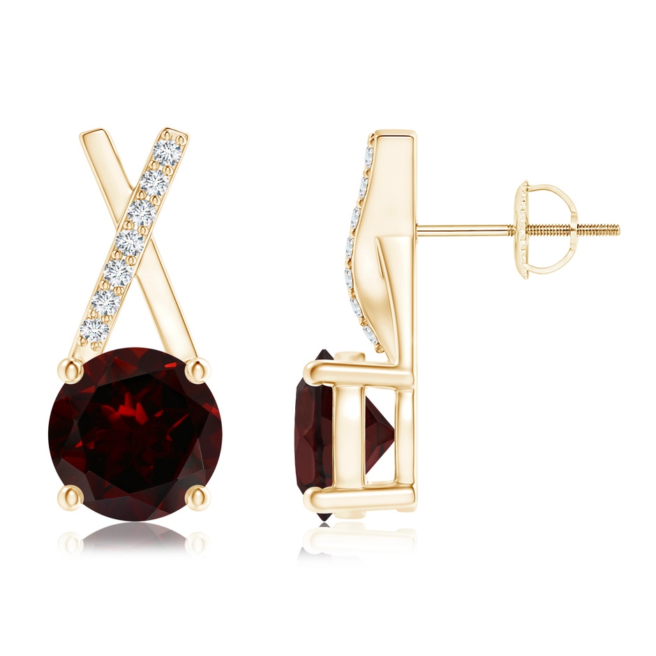 6mm A Garnet and Diamond XO Stud Earrings in Yellow Gold 