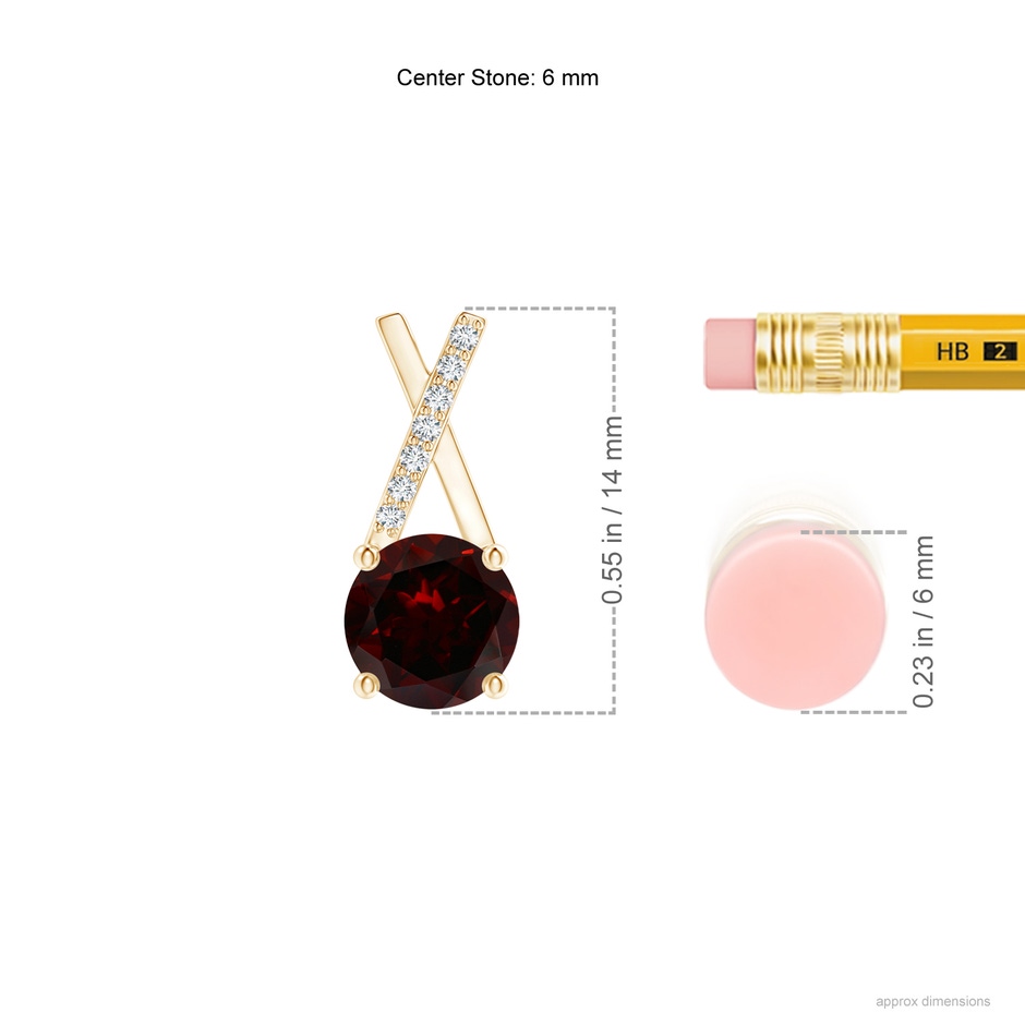 6mm A Garnet and Diamond XO Stud Earrings in Yellow Gold ruler