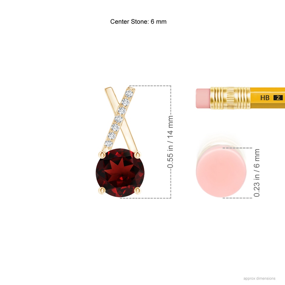 6mm AAA Garnet and Diamond XO Stud Earrings in Yellow Gold ruler
