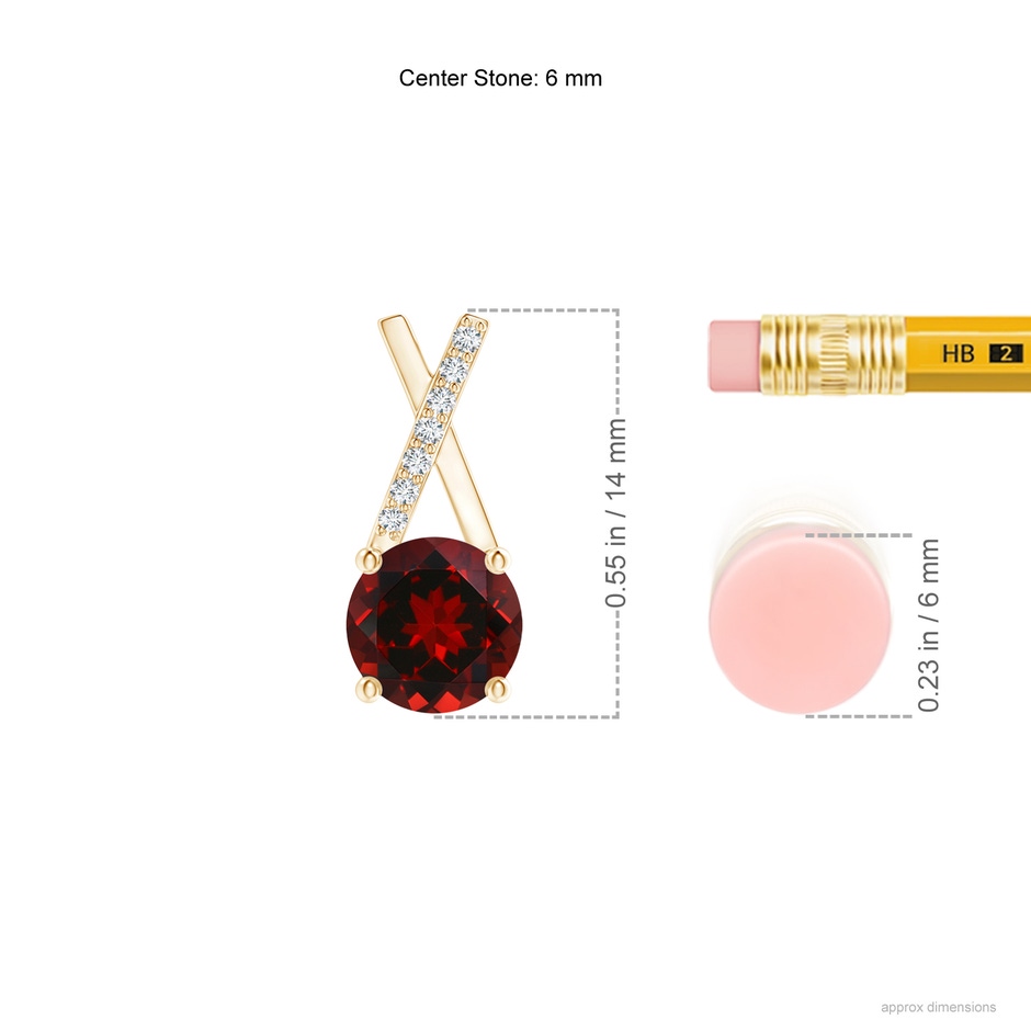 6mm AAAA Garnet and Diamond XO Stud Earrings in Yellow Gold ruler