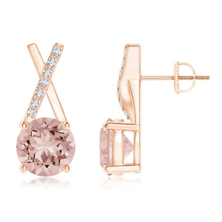 6mm AAAA Morganite and Diamond XO Stud Earrings in Rose Gold