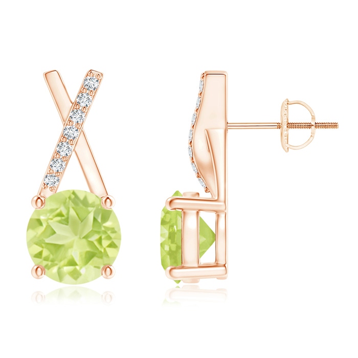 6mm A Peridot and Diamond XO Stud Earrings in Rose Gold 