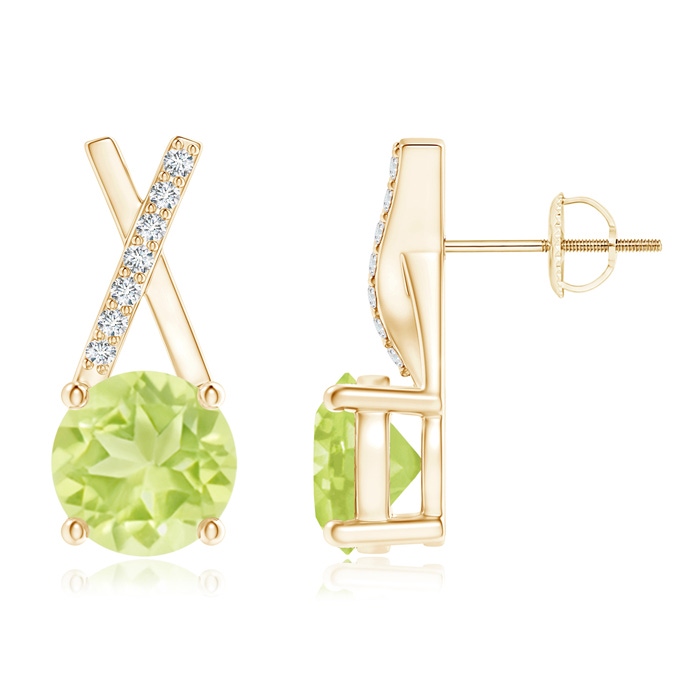 6mm A Peridot and Diamond XO Stud Earrings in Yellow Gold 