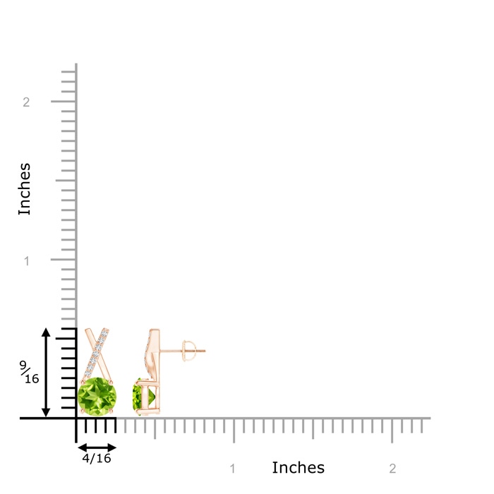 6mm AAA Peridot and Diamond XO Stud Earrings in Rose Gold product image