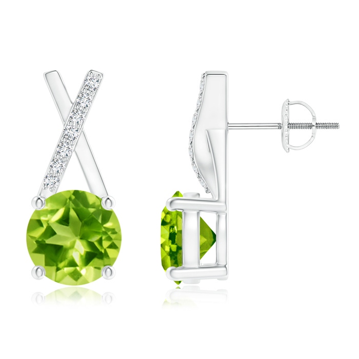 6mm AAA Peridot and Diamond XO Stud Earrings in White Gold