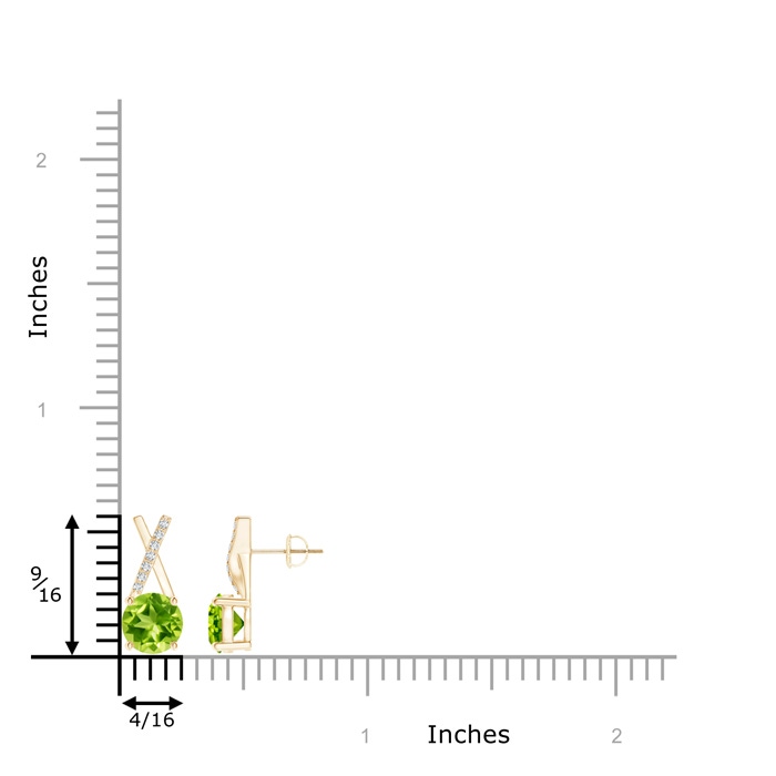 6mm AAA Peridot and Diamond XO Stud Earrings in Yellow Gold product image