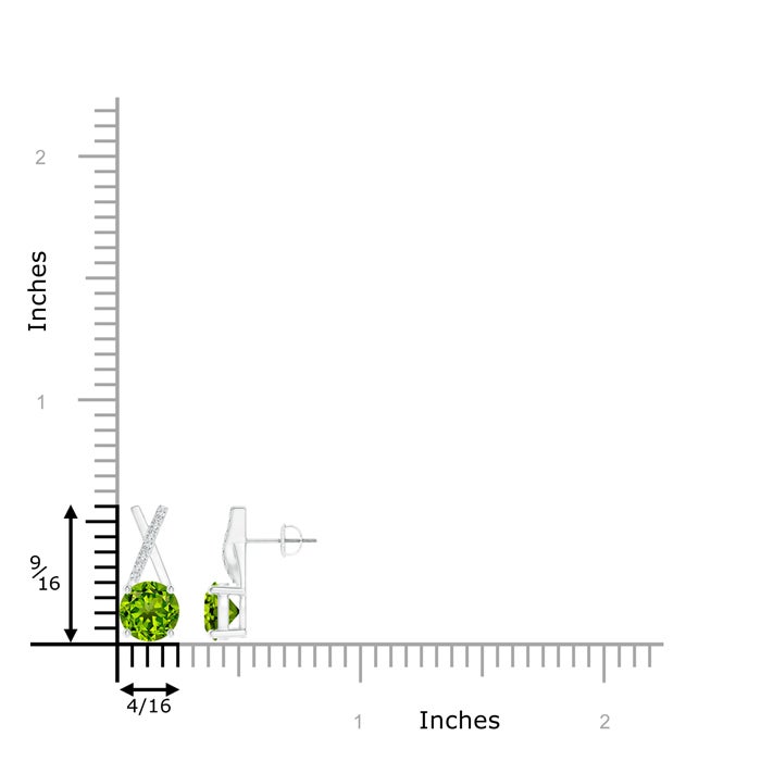 6mm AAAA Peridot and Diamond XO Stud Earrings in White Gold - ruler