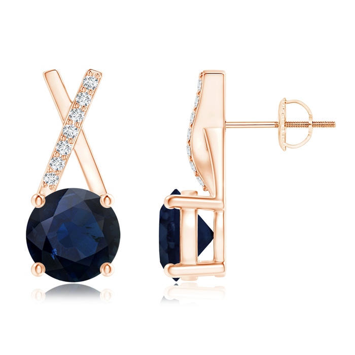 6mm A Sapphire and Diamond XO Stud Earrings in Rose Gold 