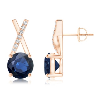 6mm AA Sapphire and Diamond XO Stud Earrings in 10K Rose Gold