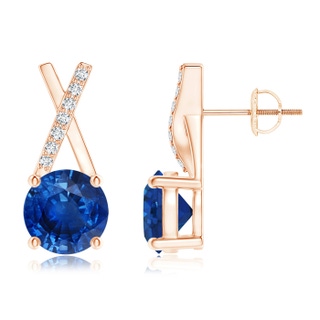 6mm AAA Sapphire and Diamond XO Stud Earrings in 10K Rose Gold