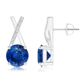 6mm AAA Sapphire and Diamond XO Stud Earrings in 9K White Gold