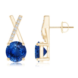 6mm AAA Sapphire and Diamond XO Stud Earrings in Yellow Gold