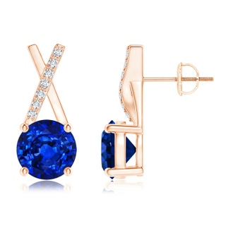 6mm AAAA Sapphire and Diamond XO Stud Earrings in 10K Rose Gold