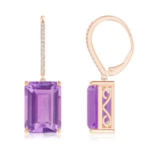 14x10mm A Emerald-Cut Amethyst Cocktail Earrings with Diamonds in Rose Gold