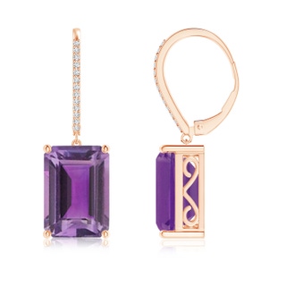 14x10mm AA Emerald-Cut Amethyst Cocktail Earrings with Diamonds in 9K Rose Gold