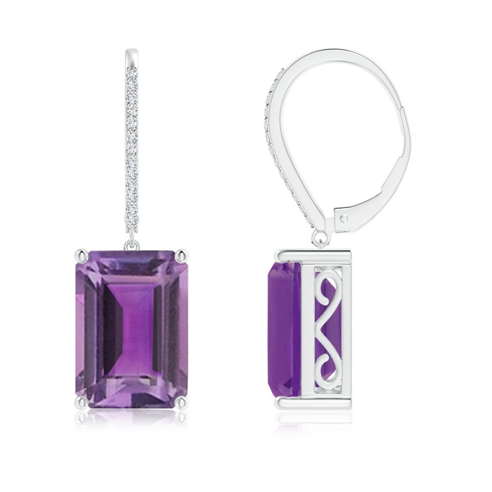 14x10mm AA Emerald-Cut Amethyst Cocktail Earrings with Diamonds in White Gold 