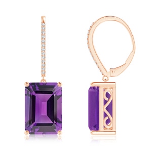 14x10mm AAA Emerald-Cut Amethyst Cocktail Earrings with Diamonds in 9K Rose Gold