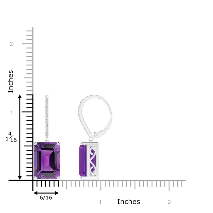 14x10mm AAA Emerald-Cut Amethyst Cocktail Earrings with Diamonds in White Gold product image