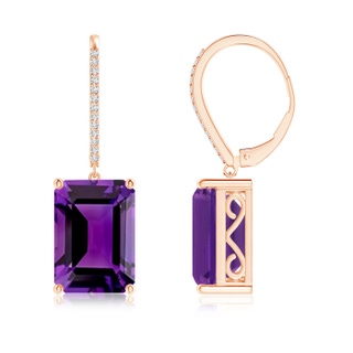 14x10mm AAAA Emerald-Cut Amethyst Cocktail Earrings with Diamonds in Rose Gold