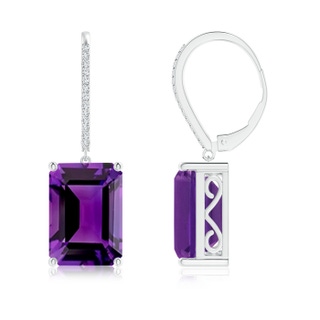 14x10mm AAAA Emerald-Cut Amethyst Cocktail Earrings with Diamonds in White Gold