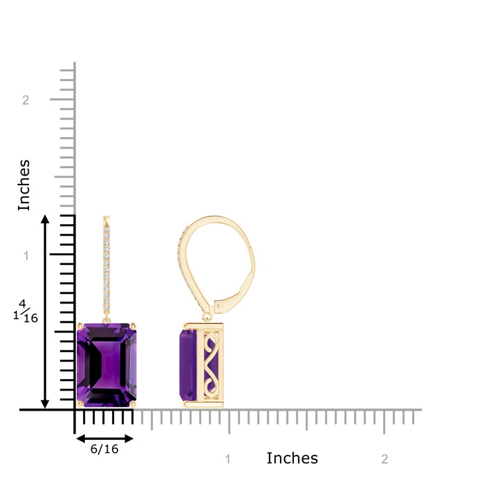 14x10mm AAAA Emerald-Cut Amethyst Cocktail Earrings with Diamonds in Yellow Gold product image