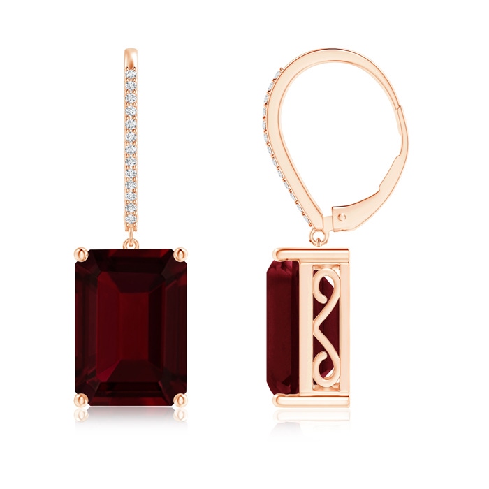 14x10mm A Emerald-Cut Garnet Cocktail Earrings with Diamonds in 9K Rose Gold 