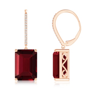 14x10mm AAA Emerald-Cut Garnet Cocktail Earrings with Diamonds in Rose Gold